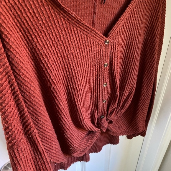 UO Out From Under Burnt Orange Waffle Tie Top - Picture 4 of 7